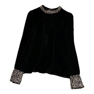 重工钉珠镶钻立领 真丝丝绒 早春小众高级感洋气贵族漂亮衬衫上衣