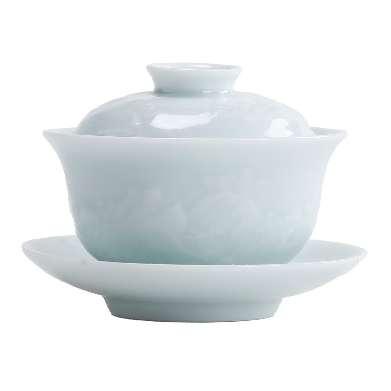 影青富春山居盖碗功夫茶具套装茶壶陶瓷泡茶碗杯高档轻奢礼盒装