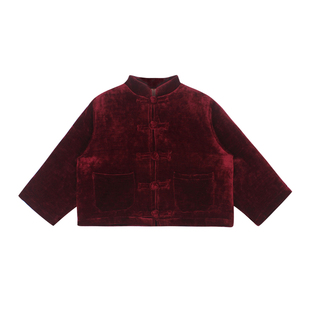 大耳象女童新中式丝绒盘扣外套冬款宝儿拜年服保暖加厚夹棉上衣