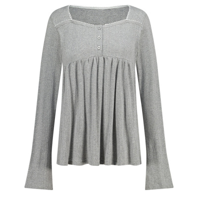 ILLIGO 26春新品日系田园风U领长袖T恤可爱娃娃衫上衣韩国代购