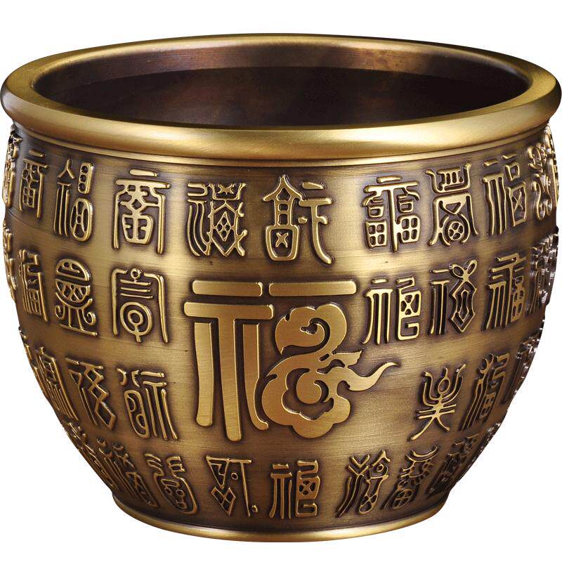 黄铜百福缸摆件铜水缸米缸聚宝盆招财风水摆设家居客厅玄关装饰品