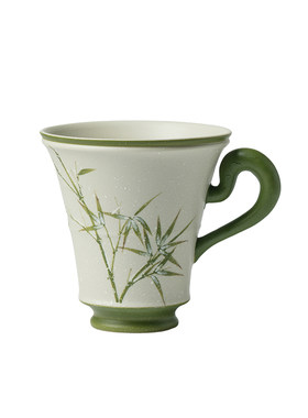 无落手绘青竹叙竹节云耳杯小清新陶瓷喝茶杯高颜值家用手柄品茗杯