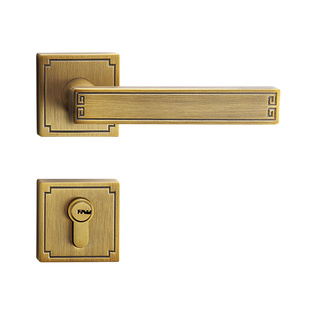 名门静音门锁室内卧室锁具新中式黄古铜分体锁卫生间实木门锁把手
