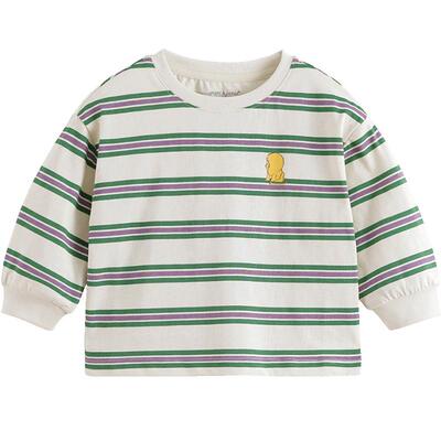 马克珍妮男童美式休闲条纹T恤 宝宝纯棉上衣2025年春装新款250101
