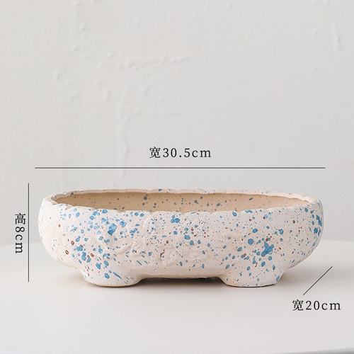 多肉花盆浅口圆形陶瓷透气排水口盆粗拼盘吸水肉陶简约拼多专用