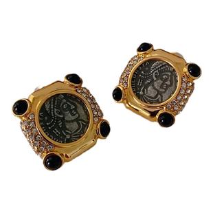 yuwelry欧美罗马中古vintage雅典娜女神古币琉璃宫廷风耳钉耳环