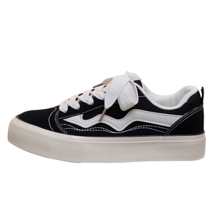 鞋子新款2024爆款黑色帆布鞋女款百搭厚底布鞋板鞋原创小众chic鞋