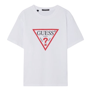 韩国代购GUESS男女共用棉质短袖T恤原创三角标志规整版型MQ2K9405