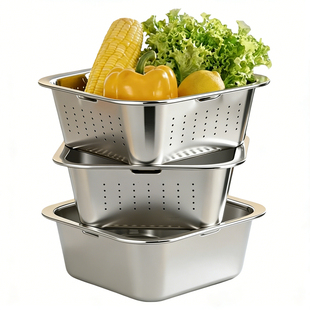 佳帮手304不锈钢沥水篮厨房多功能淘米盆食品级网筛双层大洗菜盆