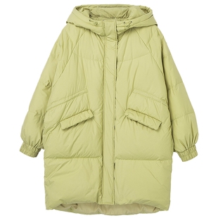 布景羽绒服女中长款冬季新品简约连帽宽松白鸭绒保暖外套上衣1448