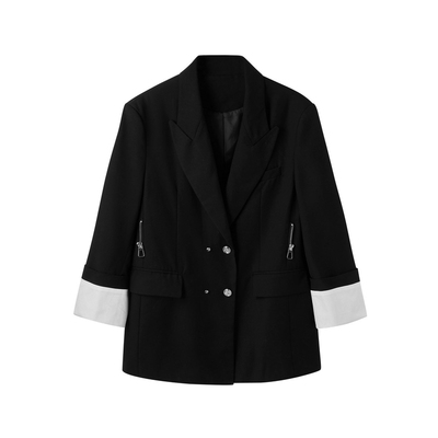 U/TI黑色高级感无人区玫瑰西装女百搭设计感外套尤缇时尚秋季新款