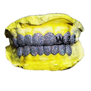 Mr.Blingggggg欧美嘻哈珠宝 定制满钻上八下八黑钻字母Grillz牙套