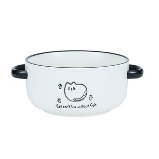 高颜值卡通可爱陶瓷陶瓷碗鱼猫带盖双耳汤碗大号学生宿舍泡面碗