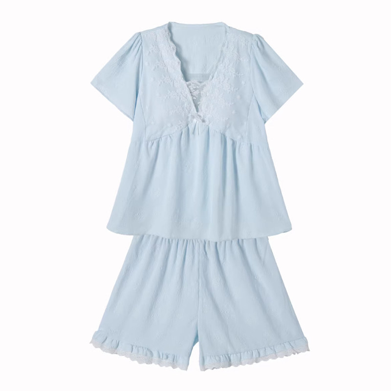 加肥睡衣女大码带胸垫家居服套装