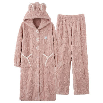 珊瑚绒睡衣女秋冬季加绒加厚