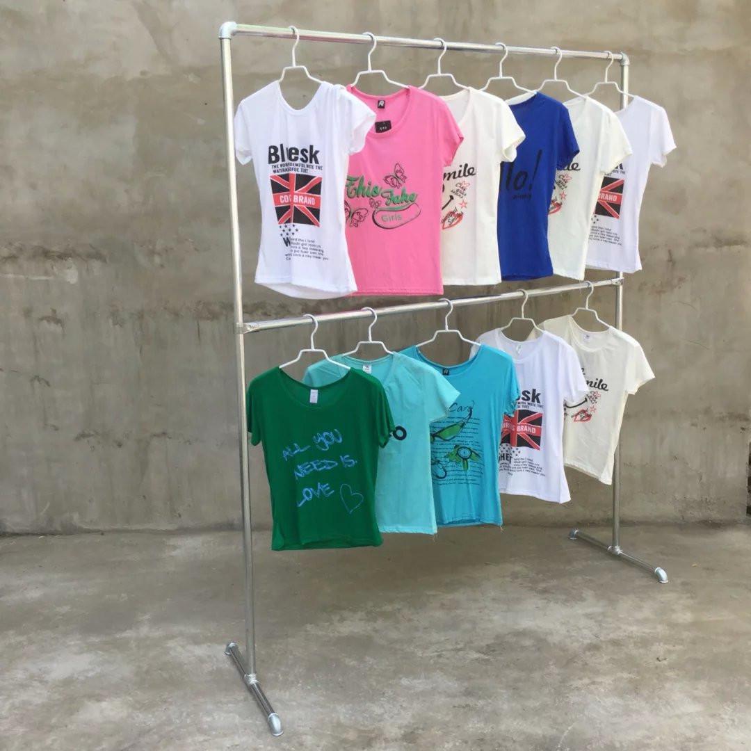 双层服装架展示架落地晒被货架挂衣服单杆架镀锌管水管晾衣架置地