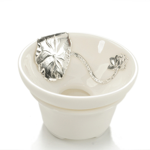 玉白釉手工镶银陶瓷茶漏功夫茶具配件过滤泡茶器滤网茶叶过滤器