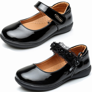 儿童皮鞋黑色蝴蝶亮面镜面女童公主鞋女孩子学生舞蹈表演出鞋单鞋