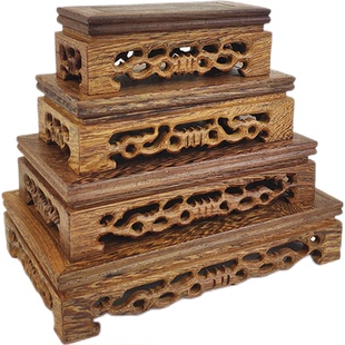 红木雕刻工艺品鸡翅木摆件底座实木托架长方形奇石头花盆佛像底座