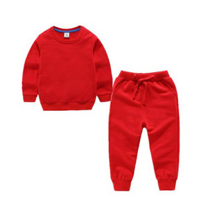 男童红色卫衣卫裤套装儿童休闲秋冬绿色运动服女宝宝校服帽衫外套