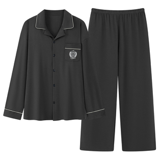 大码睡衣男士春秋季纯棉胖子300斤加肥加大码中年爸爸长袖家居服