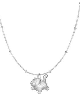 猫蛰S999足银傲娇小猫咪项链气质精致可爱甜美女生纯银吊坠锁骨链