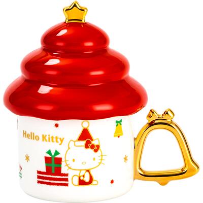 HelloKitty新年礼物陶瓷马克杯圣诞树水杯礼盒装家用可爱杯子带盖
