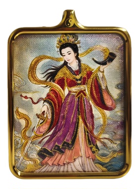 全手绘临水夫人唐卡吊坠收藏送礼