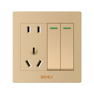 86型暗装金色家用两开二开五孔双单控2开5孔墙壁电源插座开关面板
