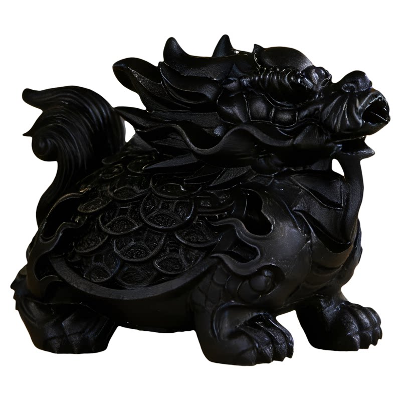 天然黑曜石龙龟摆件风水装饰品中式传统工艺品客厅桌面水晶吉祥物