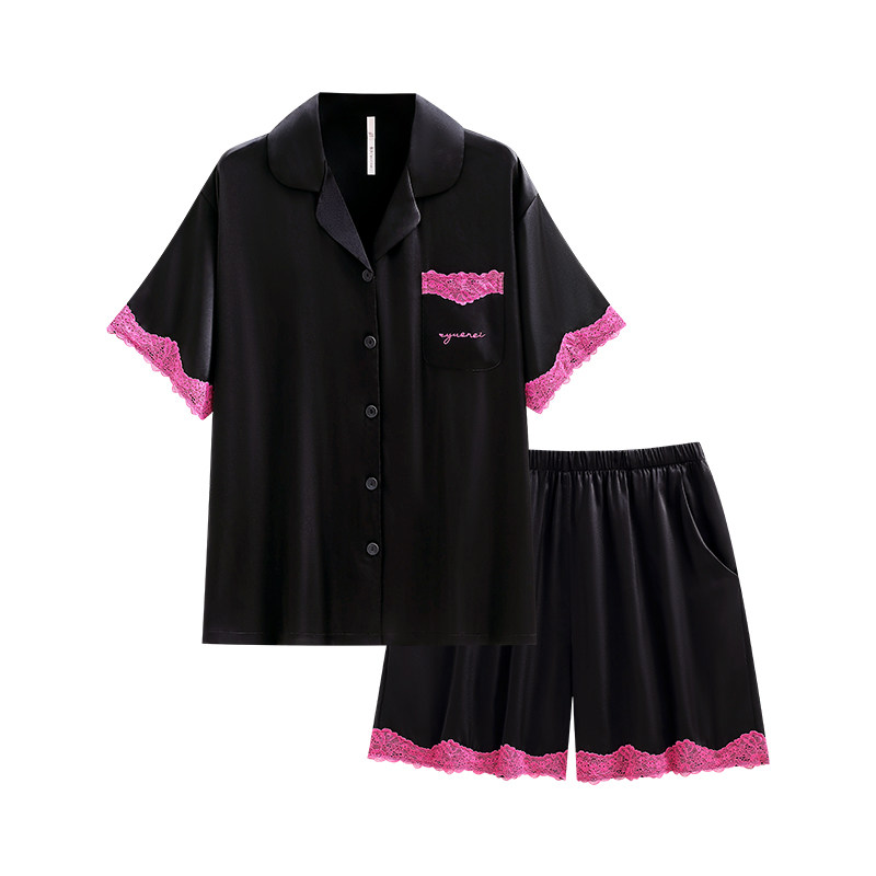 悦内睡衣女款夏季冰丝绸短袖短裤睡衣/家居服套装
