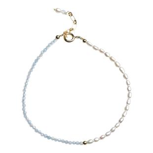 淡蓝天蓝海蓝宝手链女设计感ins小众米粒小珍珠手串极细2mm超细男