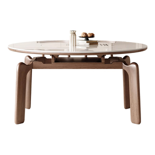 岩板餐桌家用小户型现代简约原木可折叠伸缩变圆形实木吃饭桌新款