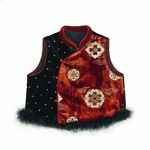 砚台家女童过年新中式国风唐装马甲2026年新款儿童新年兄妹拜年服