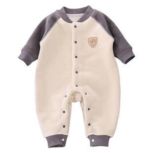 婴儿衣服秋冬加绒男女宝宝一体绒保暖奥粒绒无骨连体衣中厚婴幼儿