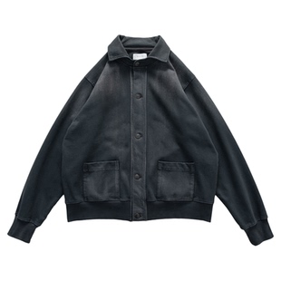 NOFAITH重磅450G水洗做旧翻领开衫卫衣男2025秋冬款宽松休闲上衣