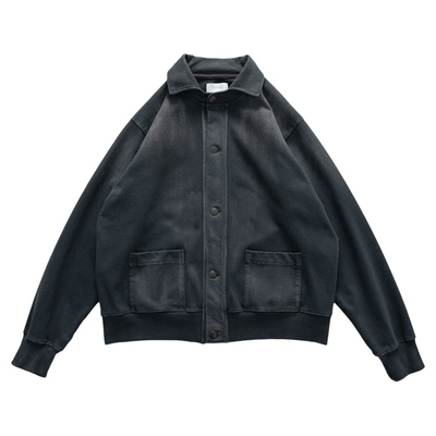 NOFAITH重磅450G水洗做旧翻领开衫卫衣男2025秋冬款宽松休闲上衣