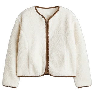 HM女装短外套2026春季新款气质简约泰迪绒外套拉链开衫1322642