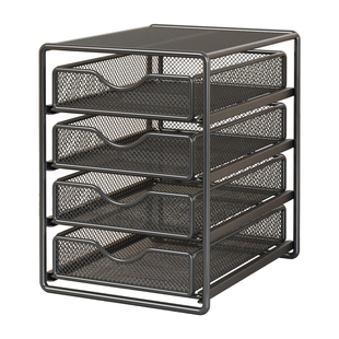 桌面带抽屉文件架多层文件收纳架金属资料架文件框办公室A4文件夹收纳盒书架书立档案办公桌文具用品置物架子