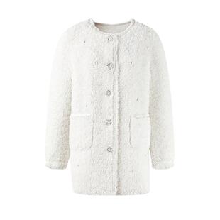 MISSCOCOON可可尼宽松外套女2025冬季新款小香风中长款白色皮草