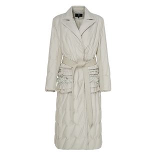 IDPAN女装冬季新款简约干练时尚通勤西装领白鸭绒长款羽绒服