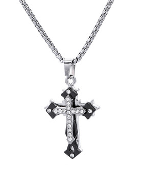 项链男孩潮镶钻十字架吊坠挂件嘻哈百搭男孩网红项链潮配饰品