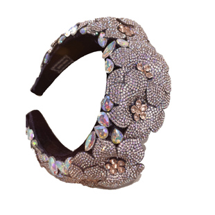 原创韩粉色闪钻双花发箍女高颅顶带齿镶钻发卡女宽边水钻花朵头箍