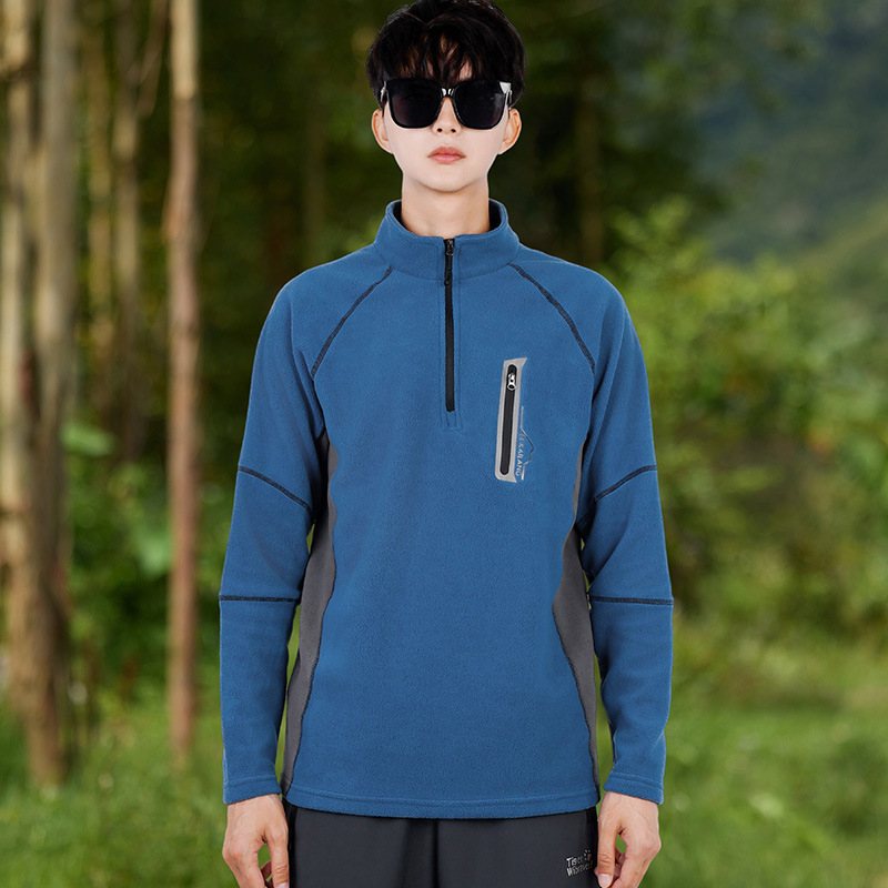 抓绒衣男户外运动加厚秋冬季立领半胸拉链防寒保暖加绒套头保暖衣