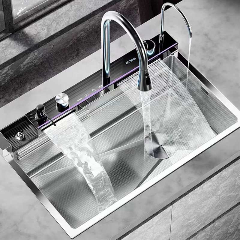 银色鲸鱼厨房水槽洗菜盆304不锈钢大单槽加厚家用洗碗池台下