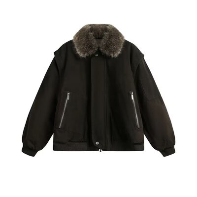 冬季美式加厚复古毛领工装棉衣