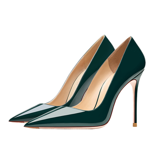 hltino2025新款绿色气质名媛尖头高跟鞋女细跟轻奢高级感单鞋子秋
