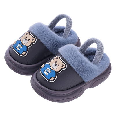 儿童棉拖鞋室内防滑婴幼儿2-3岁1小孩防水pu皮小宝宝拖鞋男童冬季