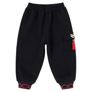 嘟嘟家儿童拜年服喜庆年装唐装裤子加绒加厚男童周岁礼服女童长裤