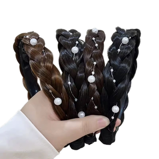 珍珠假发鱼骨辫子发箍女2024新款头箍发带高颅顶发卡发捆女款头饰